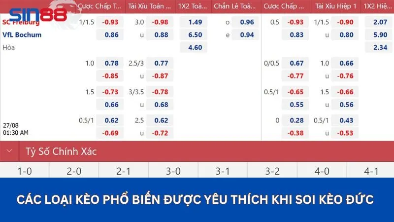 Các loại kèo phổ biến được yêu thích khi soi kèo Đức